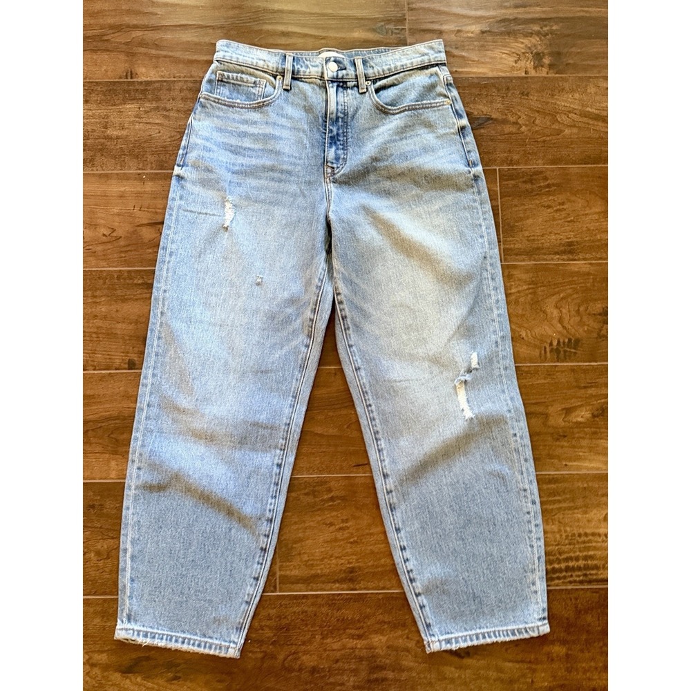 EVEREVE Ever Vintage Barrel Leg Jeans Womens 30 Light Wash Distressed High Rise